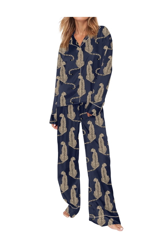 Pjs Sets Women Button Down 2 Piece Pjs for Women Long Sleeve Sleepwear Loungewear Pajamas Set