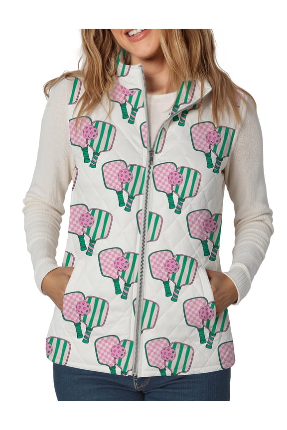 Quilted Down Vest Women's Short Down Vest Casual Style Sleeveless White Pickleball