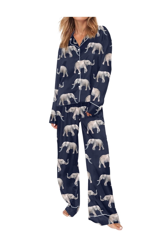 Womens Funny Pajamas Set 2 Piece SLeepwear Long Sleeve Button Down Animal Print Pj Sets for Woman