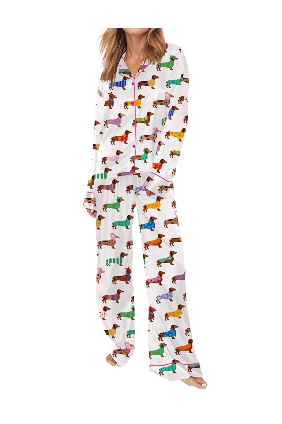 Womens Pajamas Button Down Short Sleeve Shorts 2 Piece Loungewear Sets Animal Print Size XS-XXL