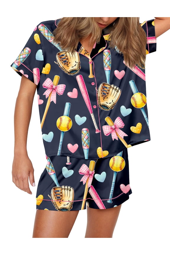 Womens Silk Pajamas Cute Pjs Y2K 2 Piece Outfits Matching Pj Set Shorts Pajama Set for Women