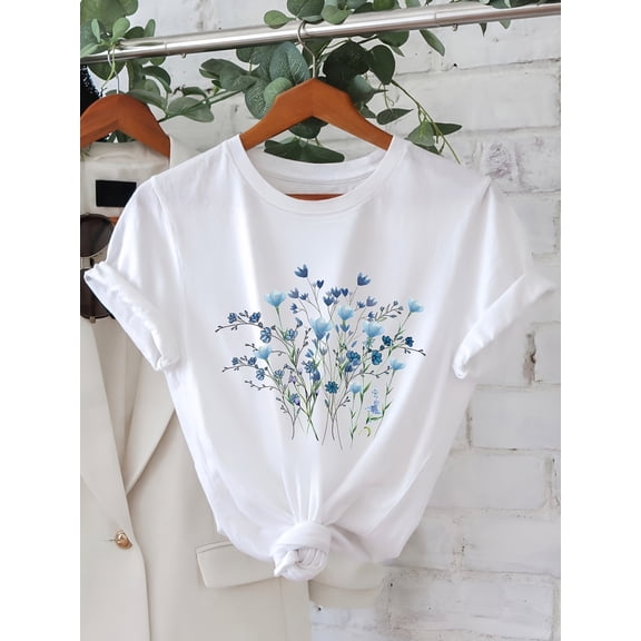 SHESIINN 2026 Spring/Summer New Women'S Round Neck Floral Print Summer Cool Fashion Short Sleeve Casual T-Shirt