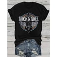 thumbnail image 1 of SHESIINN Circle Rock Band Pattern T-Shirt, Short Sleeve Casual Round Neck Top, Spring/Summer Women's Wear, 1 of 9