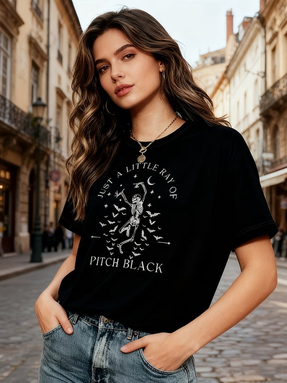 Funny Skeletal Bat Gothic Gift Bat Lovers Graphic Print Fashion Casual Short Sleeve, Spring And Summer Fit, Crew Neck Women'S Cheap Affordable T-Shirt