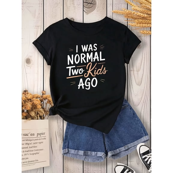 SHESIINN “I Am a Normal Woman” Striking White Orange Text Print Short Sleeve Crew Neck Casual Loose T-Shirt, Machine Washable Comfortable All-Season Mom Humor Style