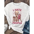 thumbnail image 1 of SHESIINN Pink Skull-Themed Pattern Printed Round Neck Women’s Short Sleeve Casual T-Shirt for Spring Summer, 1 of 9
