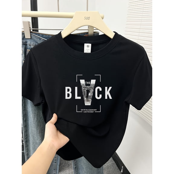 SHESIINN Summer Women'S Short-Sleeve T-Shirt with a Round Neck, Featuring a Comfortable And Casual Design Suitable for Petite Figures, Adorned with a Printed Pattern