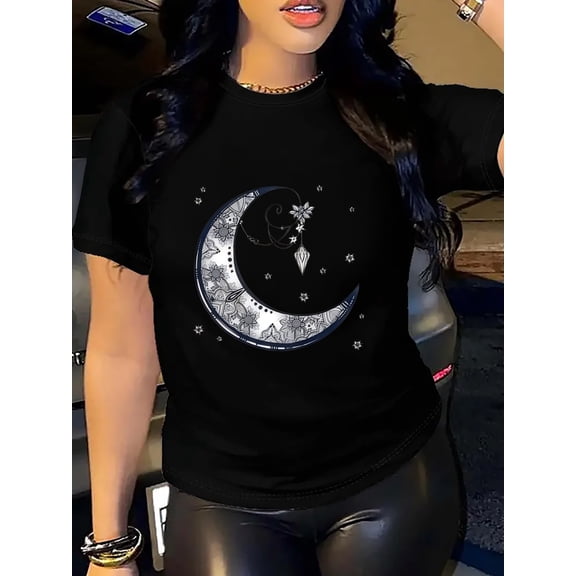 SHESIINN Summer Women's Front-Printed Short-Sleeved T-Shirt, Comfortable and Breathable Fabric, Casual Sports Style, Suitable for Spring and Summer
