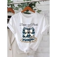 thumbnail image 1 of SHESIINN Women'S Denim And Pearl Pattern Crew Neck Short-Sleeved Shirt, Casual Fashion Tops, Trendy Women'S Clothing, Birthday Gift, Holiday Present, 1 of 9