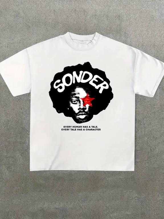 Women’s “SONDER” Definition Explosive Mohawk Lettering Short Sleeve Summer Casual T-Shirt, Machine Washable Non-Fitted for Social Gatherings and Casual Attire