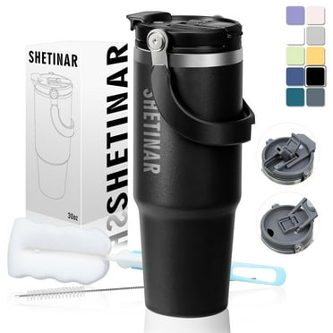 SHETINAR 30 oz Stainless Steel Thermos, Travel 2-in-1 Lid and Straw, Double Wall Insulated, Spill-Proof Lid, Perfect for Hot and Cold Drinks,Black