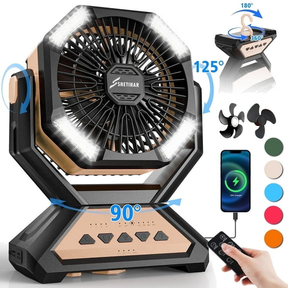 SHETINAR 20000mAh Rechargeable FanBattery Powered Fan 4-Speed Tabletop Fan with Charging, Hooks, Timer, Portable Fan for Office,Bedroom,Outdoor,Power Outage,Hurricane,Travel.Khaki