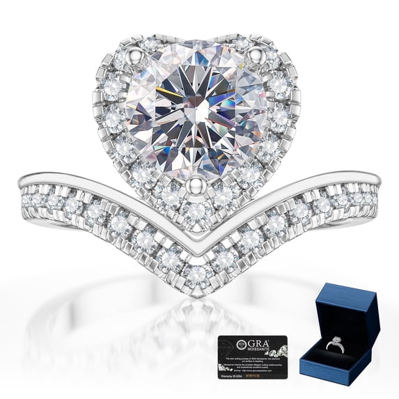 SHETINAR Moissanite Wedding Band Wedding Rings for Women V-Shaped Heart Shaped 925 Sterling Silver Rings with 18K White Gold Plated Eternity Stackable Engagement Ring Anniversary Band Size 5-10