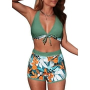 SHEWIN 2 Pieces Bikini Set for Women Halter Bikinis Summer Swimsuit Summer Swimming Bathing Suits Green M