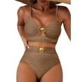 thumbnail image 1 of SHEWIN Swimsuit for Women 2 Piece Bathing Suits High Waist Bikini Sets Texture Swimming Suits Full Coverage Beach Essentials Khaki XL, 1 of 9