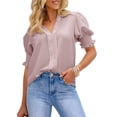 thumbnail image 1 of SHEWIN Blouses for Women Dressy Casual Summer Puff Ruffle Short Sleeve Shirt Tops Pink, 1 of 8