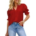 thumbnail image 1 of SHEWIN Blouses for Women Dressy Casual Summer Puff Ruffle Short Sleeve Shirt Tops Red, 1 of 9