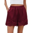 thumbnail image 1 of SHEWIN Casual Womens Shorts Elastic Waist Lace Satin Silk Shorts Pajama Bottoms Cute Summer Beach Pants with Pockets, 1 of 10
