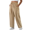 thumbnail image 1 of SHEWIN Cotton Pants Women Plus Size Pants Wide Leg Pants Drawstring Elastic Waist Lounge Pants Lightweight with Pockets, 1 of 11