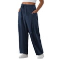 thumbnail image 1 of SHEWIN Cotton Pants Women Plus Size Pants Wide Leg Pants Drawstring Elastic Waist Lounge Pants Lightweight with Pockets, 1 of 12