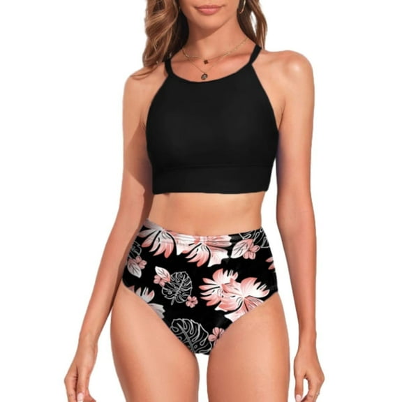 SHEWIN Floral Print Racerback Top High Waisted Bikini Set (Women's), 2-Piece Set