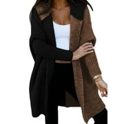 SHEWIN Women's Hooded Cardigan Sweaters Casual Color Block Knit Open Front Sweater Fall Winter Outerwear Coat