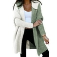 thumbnail image 1 of SHEWIN Women's Cardigan Sweaters Hooded Open Front Chunky Knit Color Block Sweater Fall Winter Outerwear Coat Green, 1 of 11