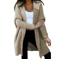 thumbnail image 1 of SHEWIN Hooded Cardigans Sweaters for Women Oversized Long Sleeve Color Block Patchwork Outerwear Coat Brown S-2XL, 1 of 9