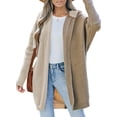 thumbnail image 1 of SHEWIN Hooded Cardigans for Women Oversized Sweaters Cable Knitted Womens Long Outerwear Color Block Hoodie Sweater Coat Brown, 1 of 7