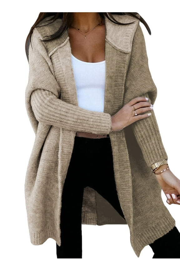 Hooded Cardigans for Women Oversized Sweaters Cable Knitted Womens Long Outerwear Coat Color Block Hoodie Sweater Jacket Brown