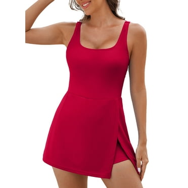 SHEWIN One Piece Swimdress Swimsuit for Women Tummy Control Split Swim Dress Skirt Bathing Suit with Pockets
