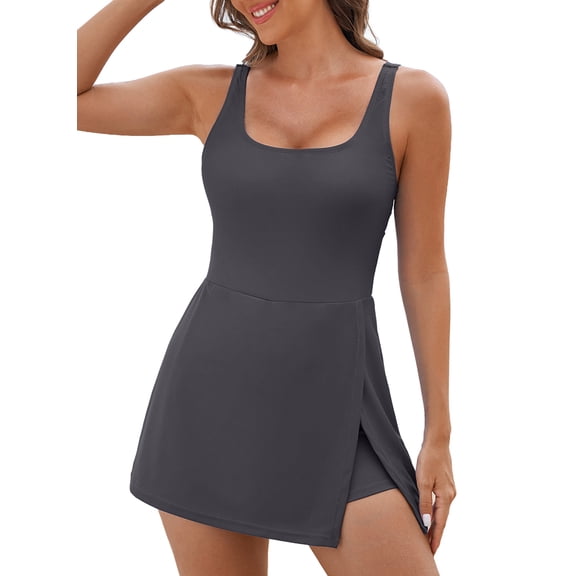 SHEWIN One Piece Swimdress Swimsuit for Women Tummy Control Split Swim Dress Skirt Bathing Suit with Pockets