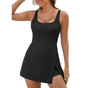 SHEWIN One Piece Swimdress Swimsuit for Women Tummy Control Split Swim Dress Skirt Bathing Suit with Pockets