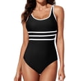 thumbnail image 1 of SHEWIN One Piece Swimsuit Women Color Block Bathing Suits Criss-Cross Back Scoop Neck Swimsuits Padded Athletic Training Swimwear Black, 1 of 11