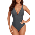thumbnail image 1 of SHEWIN One Piece Swimsuits for Women Sexy V Neck Tummy Control Criss Cross Back Bathing Suits Ruched Slimming Racerback Athletic Swimwear Gray L, 1 of 9