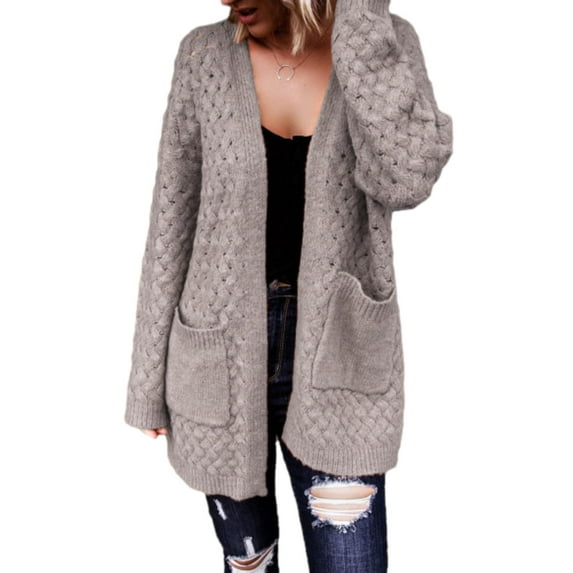 SHEWIN Oversized Cardigan Sweaters for Womens Cardigans Open Front Long Sleeve Chunky Cable Knit Fall Outwear Coat with Pockets Gray