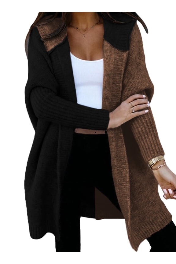 Hooded Cardigans for Women Open Front Oversized Sweaters Long Outerwear Coat Hoodie Sweater Jacket Black