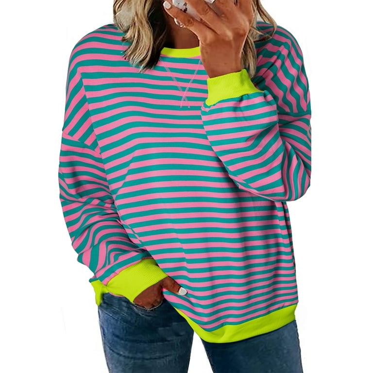 SHEWIN Oversized Sweatshirts Stripe Crewneck Loose Fit Plus Size Sweatshirts for Women 3X Walmart