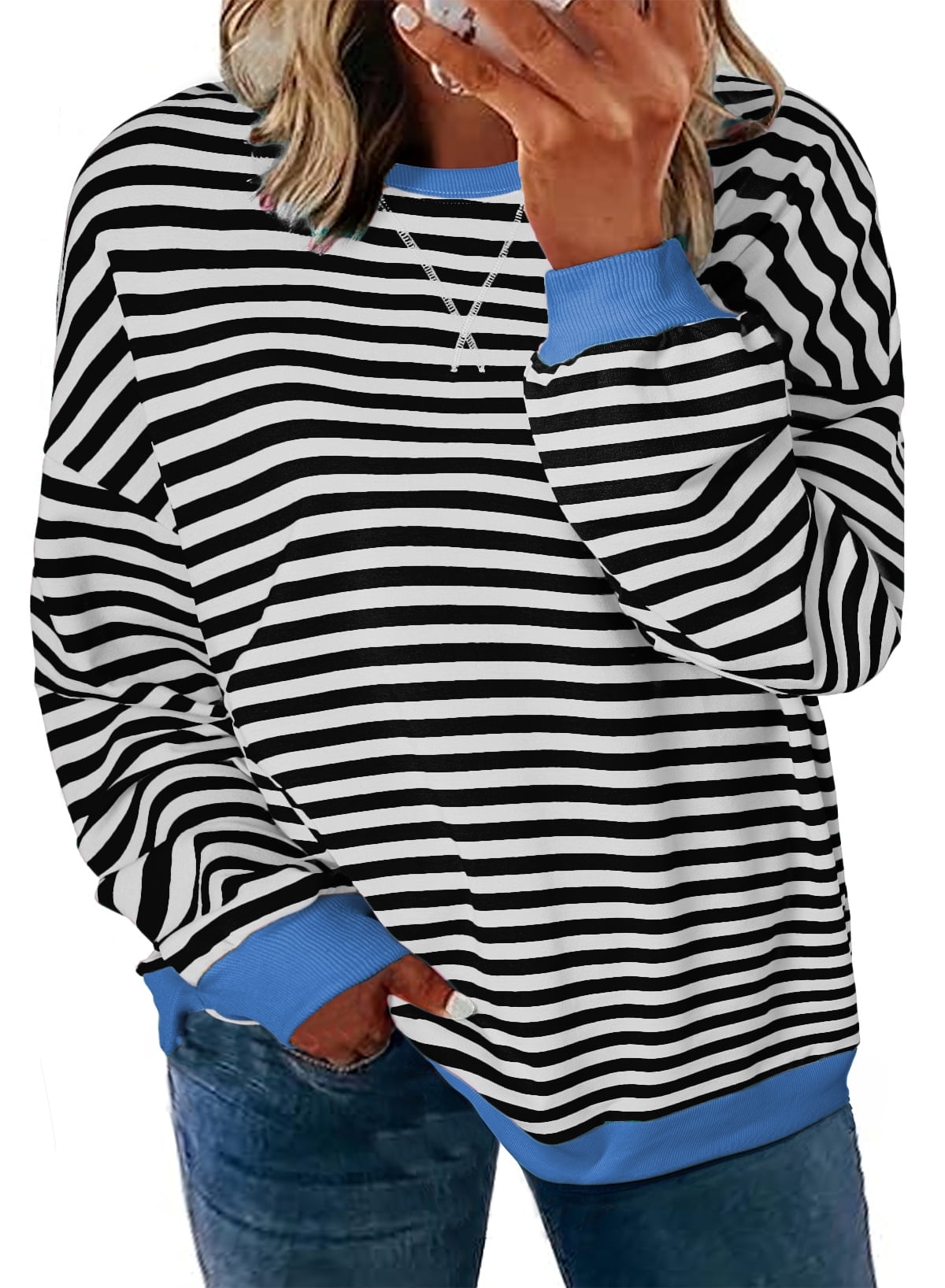 Oversized Sweatshirts for Women Plus Size Pullover 2025 Fashion Stripe Fall Tops Black White 5X