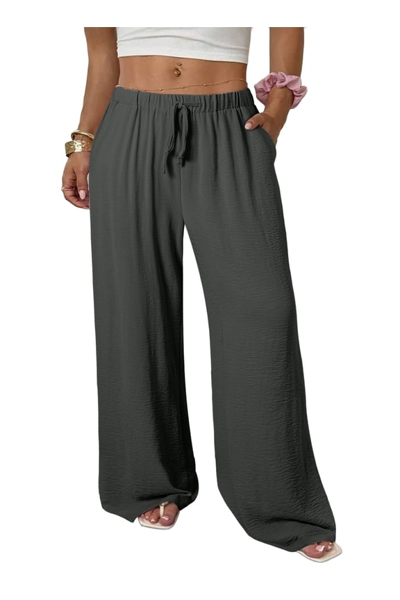 Pants for Women Plus Size Pant Wide Leg Pants Palazzo Drawstring Elastic Waist Lounge Pants Spring Summer Lightweight with Pockets Gray 5X