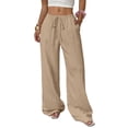 thumbnail image 1 of SHEWIN Womens Plus Size Pants Wide Leg Pants Palazzo Drawstring Elastic Waist Lounge Pants Spring Summer Lightweight with Pockets Khaki 4X, 1 of 11