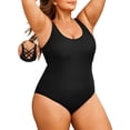 thumbnail image 1 of SHEWIN Plus One Piece Swimsuits for Women Tummy Control Bathing Suit Summer Basic Plus Size Swimming Suits Back Cross with Removable Padding Black 1X, 1 of 9