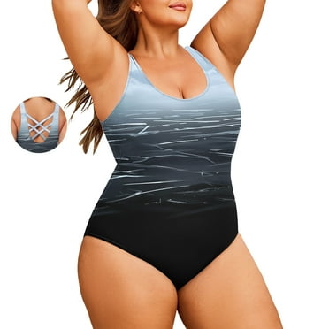 SHEWIN Plus Size One Piece Swimsuits for Women 2025 Summer Basic Sports Tummy Control Bathing Suit with Removable Padding 3X