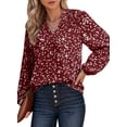 thumbnail image 1 of SHEWIN Plus Size Tops for Women Casual Boho Flroal Printed V Neck Chiffon Blouses Puff Long Sleeve T Shirts 2XL, 1 of 5