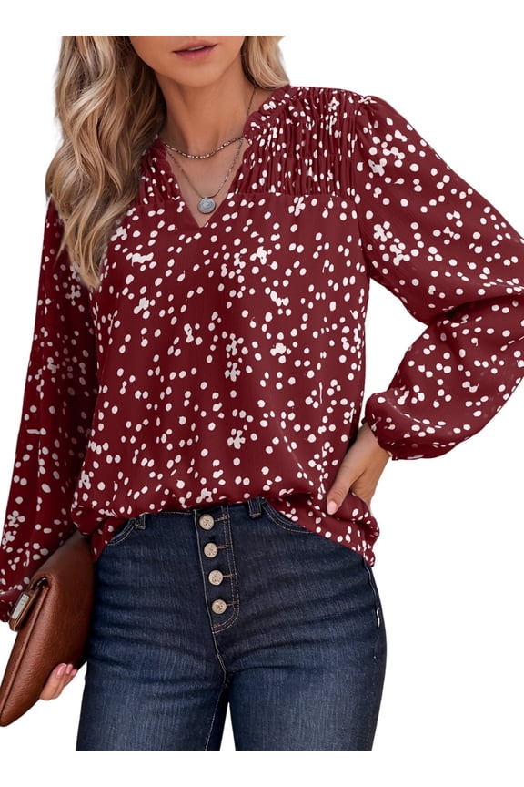 Plus Size Tops for Women Casual Boho Flroal Printed V Neck Chiffon Blouses Puff Long Sleeve T Shirts 2XL