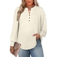 thumbnail image 1 of SHEWIN Plus Size Womens Tops V Neck Blouses Long Sleeve Shirts High Elasticity Lightweight Basic Tees Beige 2X, 1 of 9