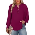 thumbnail image 1 of SHEWIN Plus Size Womens Tops V Neck Blouses Long Sleeve Shirts High Elasticity Lightweight Basic Tees Violet 2X, 1 of 9