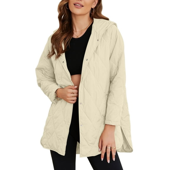 SHEWIN Lightweight Puffer Jackets for Women Hooded Quilted Jacket Fall Winter Long Coat Casual Business Button Down Outerwear