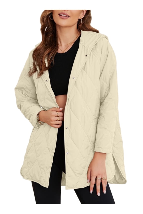 Lightweight Puffer Jackets for Women Hooded Quilted Jacket Fall Winter Long Coat Casual Business Button Down Outerwear