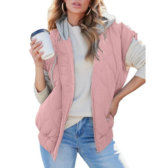 SHEWIN Puffer Vest for Women Cropped Hooded Zip Up Quilted Sleeveless Jackets Fall Lightweight Coat with Pockets